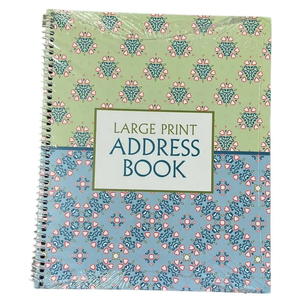 NEW Current Address Book Large Print Green Blue Floral Spiral Bound Organizer